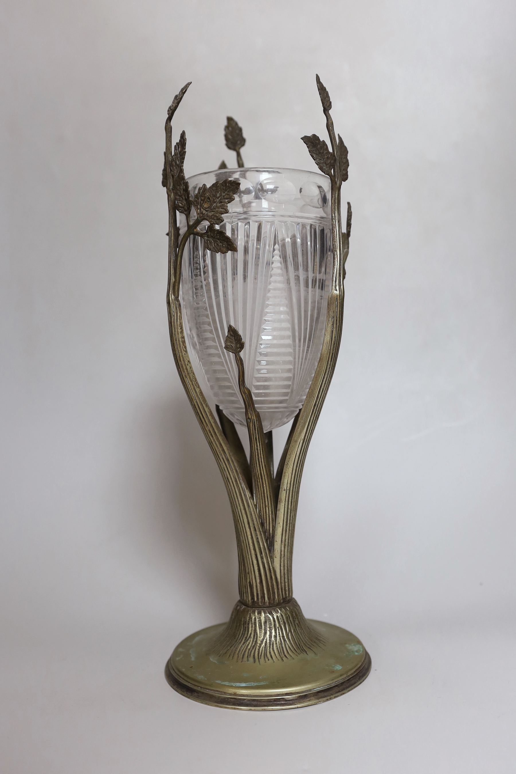 A Victorian glass and brass celery vase, 37cm